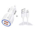 Qc3.0 Dual USB Car Charger + 8 Pin Fast Charging Line Car Charging Kit(White)