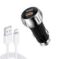 YSY-310QC18W QC3.0 Dual Port USB Car Charger + 3A USB to 8 Pin Data Cable, Cable Length: 1m(Black)