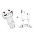 YSY-312 2 in 1 18W Portable QC3.0 Dual USB Car Charger + 1m 3A USB to Micro USB Data Cable Set(Wh...