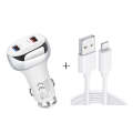 YSY-312 2 in 1 18W Portable QC3.0 Dual USB Car Charger + 1m 3A USB to 8 Pin Data Cable Set(White)