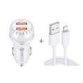YSY-349 QC3.0 Dual Port USB Car Charger + 3A USB to 8 Pin Data Cable, Length: 1m(White)