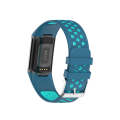 For Fitbit Charge 5 Double Color Metal Buckle Hole Silicone Watch Band(Blue Green)