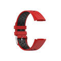 For Fitbit Charge 5 Double Color Metal Buckle Hole Silicone Watch Band(Red Black)