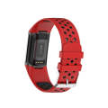 For Fitbit Charge 5 Double Color Metal Buckle Hole Silicone Watch Band(Red Black)