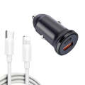 WKN-707 PD 20W USB-C / Type-C + QC 3.0 25W USB Mini Car Charger with USB-C / Type-C to 8 Pin Data...