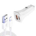 TE-P22 38W PD USB-C / Type-C + QC3. 0 USB Car Charger with 1m USB to 8 Pin Data Cable(White)