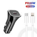 TE-P2 PD20W USB-C / Type-C Car Charger with Type-C to 8 Pin Data Cable(Black)
