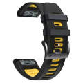 For Garmin Fenix 3 26mm Silicone Sports Two-Color Watch Band(Black+Yellow)