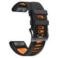For Garmin Fenix 3 HR 26mm Silicone Sports Two-Color Watch Band(Black+Orange)