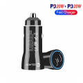 TE-P8 40W PD20W + PD20W Dual Port PD3.0 Car Charger with Type-c to Type-C Data Cable, Length: 1m(...