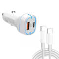 38W PD20W + QC3.0 USB Car Charger with Type-C to Type-C Data Cable, Length: 1m(White)