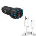 38W PD20W + QC3.0 USB Car Charger with USB to Micro USB Data Cable, Length: 1m(Black)
