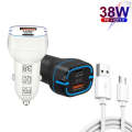 38W PD20W + QC3.0 USB Car Charger with USB to Micro USB Data Cable, Length: 1m(White)