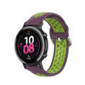 For Samsung Galaxy Watch 42mm 20mm Perforated Breathable Sports Silicone Watch Band(Purple+Lime)
