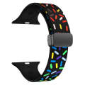 For Apple Watch 8 45mm Rainbow Dots Silicone Magnetic Black Buckle Watch Band(Black)