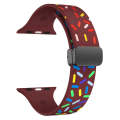 For Apple Watch 7 41mm Rainbow Dots Silicone Magnetic Black Buckle Watch Band(Wine)