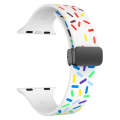 For Apple Watch SE 2022 44mm Rainbow Dots Silicone Magnetic Black Buckle Watch Band(White)