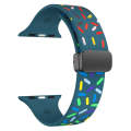 For Apple Watch SE 44mm Rainbow Dots Silicone Magnetic Black Buckle Watch Band(Blue)