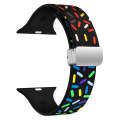 For Apple Watch 7 45mm Rainbow Dots Silicone Magnetic Buckle Watch Band(Black)