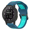 For Garmin Instinct Crossover 22mm Two-Color Reverse Buckle Silicone Watch Band(Blue+Teal)