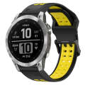 For Garmin Fenix 7 22mm Two-Color Reverse Buckle Silicone Watch Band(Black+Yellow)