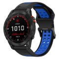 For Garmin Fenix 7 Solar 22mm Two-Color Reverse Buckle Silicone Watch Band(Black+Blue)