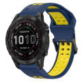 For Garmin Fenix 7 Sapphire Solar 22mm Two-Color Reverse Buckle Silicone Watch Band(Blue+Yellow)