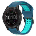For Garmin Fenix 7 Sapphire Solar 22mm Two-Color Reverse Buckle Silicone Watch Band(Blue+Teal)