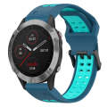 For Garmin Fenix 6 22mm Two-Color Reverse Buckle Silicone Watch Band(Blue+Teal)