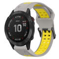 For Garmin Fenix 6 Pro 22mm Two-Color Reverse Buckle Silicone Watch Band(Grey+Yellow)