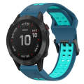 For Garmin Fenix 6 Pro 22mm Two-Color Reverse Buckle Silicone Watch Band(Blue+Teal)