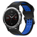 For Garmin Fenix 5 22mm Two-Color Reverse Buckle Silicone Watch Band(Black+Blue)