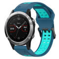 For Garmin Fenix 5 22mm Two-Color Reverse Buckle Silicone Watch Band(Blue+Teal)