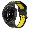 For Garmin Fenix 7X Pro 51mm 26mm Two-Color Reverse Buckle Silicone Watch Band(Black+Yellow)