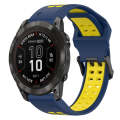 For Garmin Fenix 7X Pro 51mm 26mm Two-Color Reverse Buckle Silicone Watch Band(Blue+Yellow)