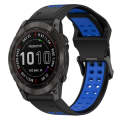For Garmin Fenix 7X 26mm Two-Color Reverse Buckle Silicone Watch Band(Black+Blue)