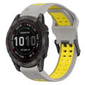 For Garmin Fenix 7X 26mm Two-Color Reverse Buckle Silicone Watch Band(Grey+Yellow)