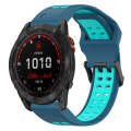 For Garmin Fenix 7X Solar 26mm Two-Color Reverse Buckle Silicone Watch Band(Blue+Teal)