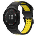 For Garmin Fenix 6X 26mm Two-Color Reverse Buckle Silicone Watch Band(Black+Yellow)