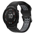 For Garmin Fenix 6X 26mm Two-Color Reverse Buckle Silicone Watch Band(Black+Grey)