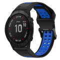 For Garmin Fenix 6X 26mm Two-Color Reverse Buckle Silicone Watch Band(Black+Blue)