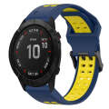 For Garmin Fenix 6X 26mm Two-Color Reverse Buckle Silicone Watch Band(Blue+Yellow)