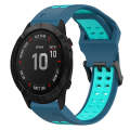For Garmin Fenix 6X 26mm Two-Color Reverse Buckle Silicone Watch Band(Blue+Teal)