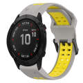 For Garmin Fenix 6X Pro 26mm Two-Color Reverse Buckle Silicone Watch Band(Grey+Yellow)