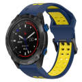 For Garmin Descent MK 2i 26mm Two-Color Reverse Buckle Silicone Watch Band(Blue+Yellow)