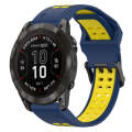 For Garmin Fenix 7S Pro 42mm 20mm Two-Color Reverse Buckle Silicone Watch Band(Blue+Yellow)