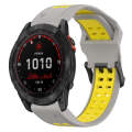 For Garmin Fenix 7S Solar 20mm Two-Color Reverse Buckle Silicone Watch Band(Grey+Yellow)