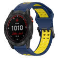 For Garmin Fenix 7S Solar 20mm Two-Color Reverse Buckle Silicone Watch Band(Blue+Yellow)