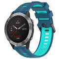 For Garmin Fenix 6 Sports Two-Color Silicone Watch Band(Blue+Teal)