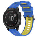For Garmin Fenix 6 Pro Sports Two-Color Silicone Watch Band(Blue+Yellow)